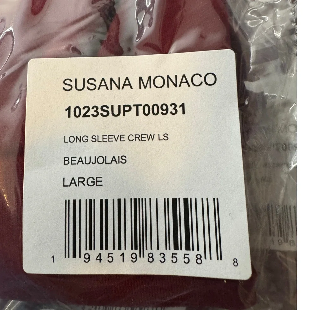 Susana Monaco Long Sleeve Crewneck Crop Top in Beaujolais NWT Size Large